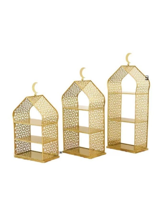 CityRiya-Long Ramadan Dates Tray, Eid Snack Serving Tray, 3 Sets Cookie Boxes, Nuts Candy Snacks Plate for Ramadan, Fruit Tea Serving Trays, Decorative Food Storage Container for Dates, Cakes,Nuts, Coffee (YB212) - Image 3